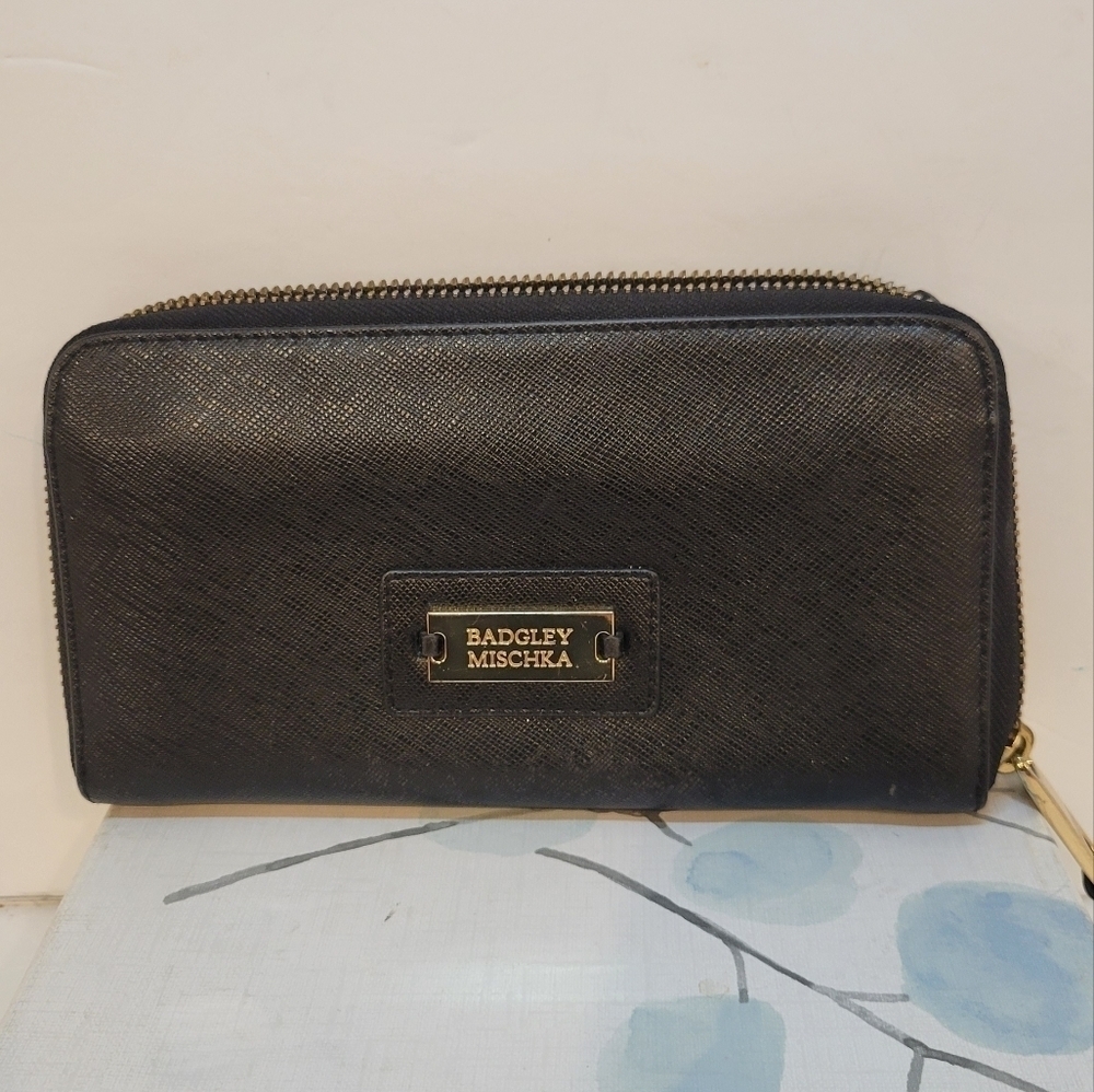 BADGLEY MISHKA Zip Around Wallet Saffiano Leather Organizer Wallet